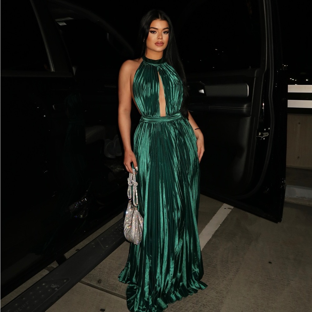 Green Pleated Maxi Dress